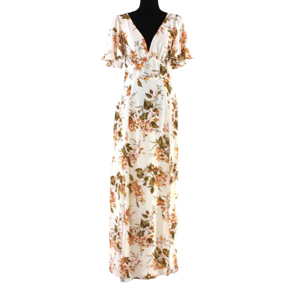 Reformation Shayla Bella Cream Floral Print V-Neck Dress 6 NEW Short Sleeve Maxi
